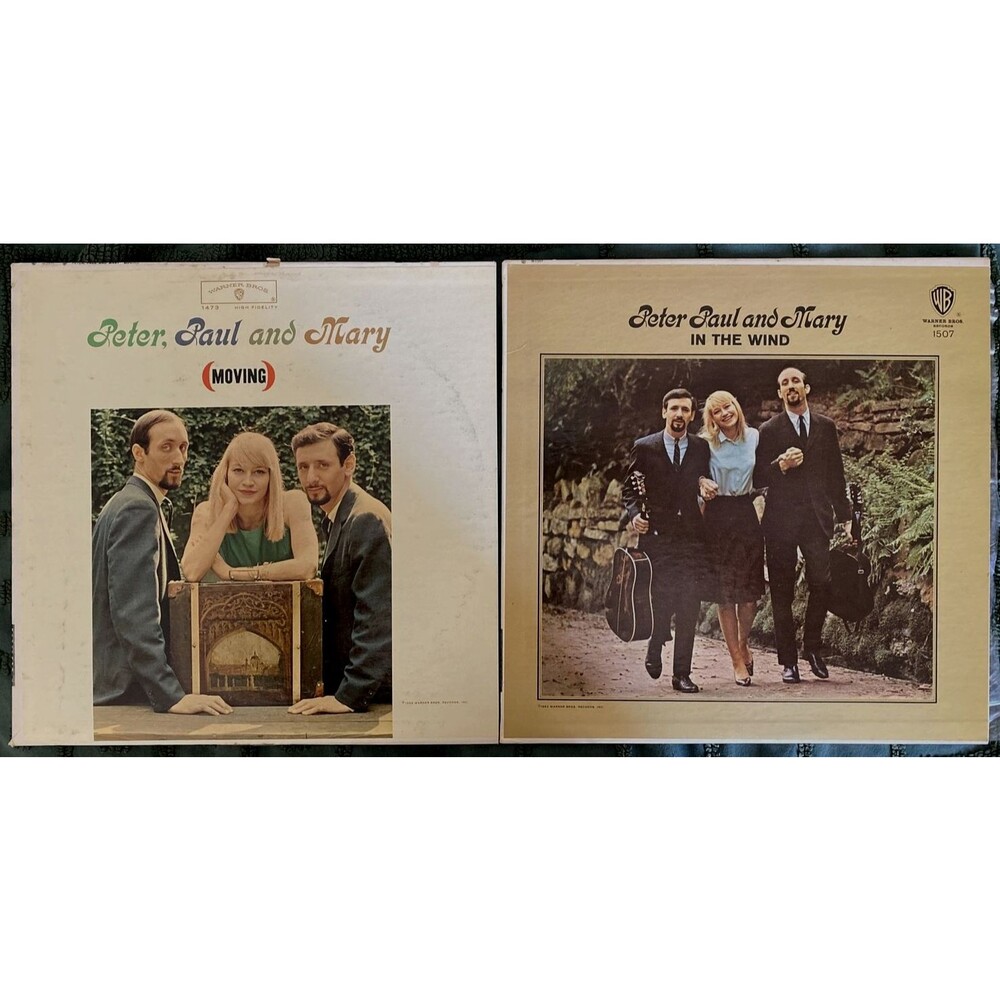 Peter Paul and Mary Vinyl Record Lot Moving In The Wind Warner Bros Mono LP Folk